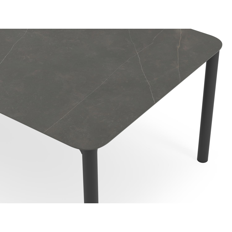 Lugano tuintafel rechthoekig afgerond in zwart aluminium en volkeramiek calatorao - L 290 x B 110 x H 74 cm