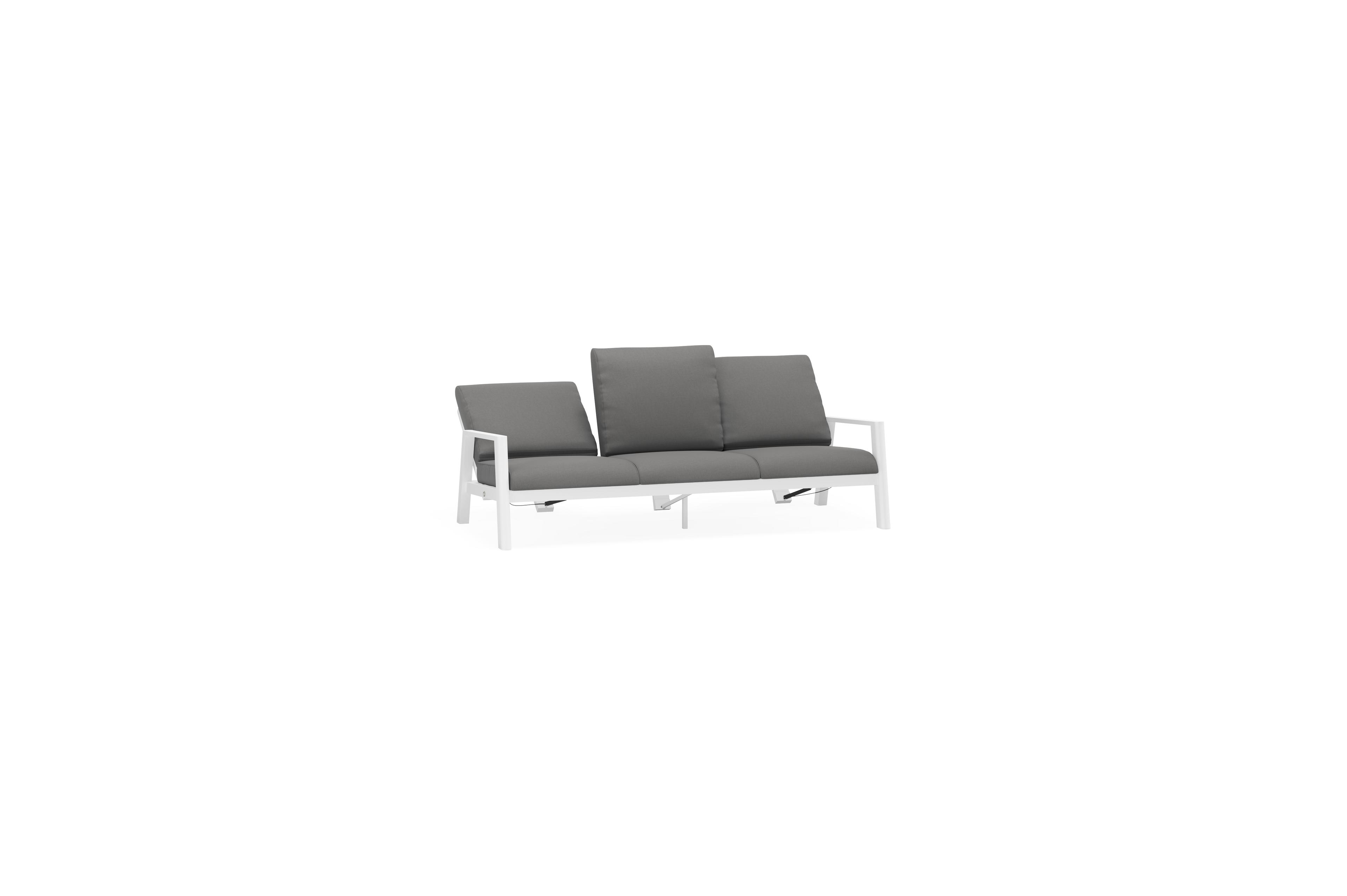 Cirello loungebank 3-zit in wit aluminium met natte charcoal chine all weather sunbrella® luxe kussen