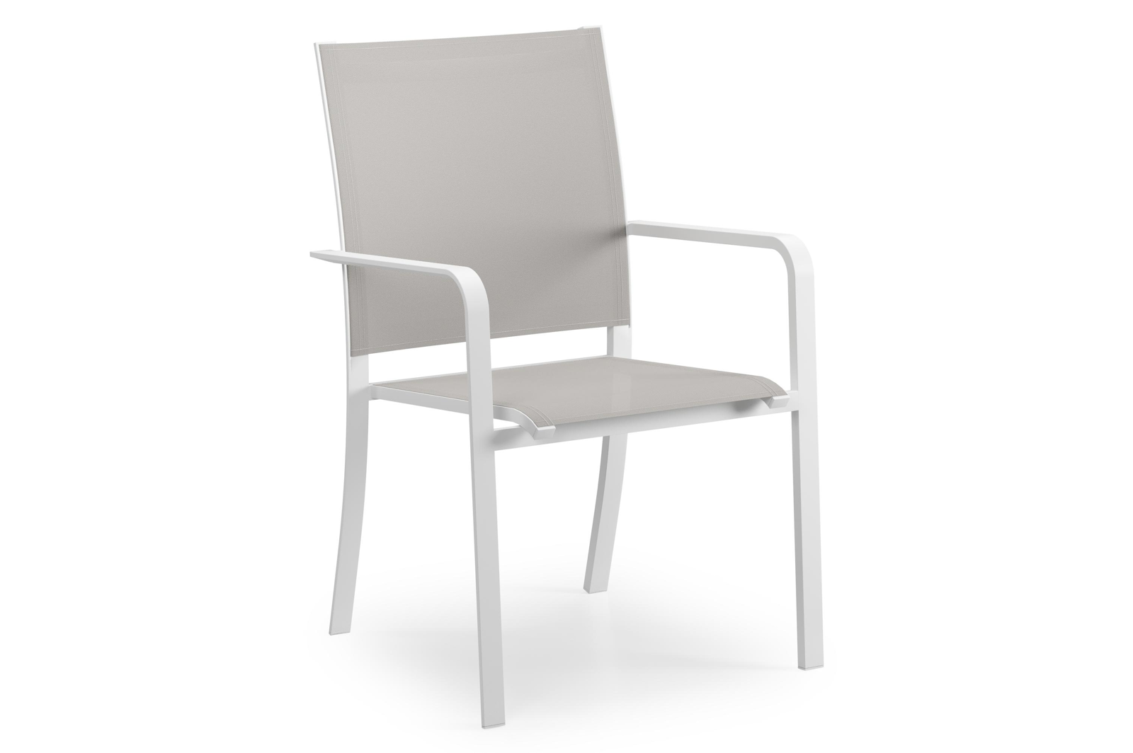 Calobra stapelbare tuinstoel in wit aluminium en grijs textilene