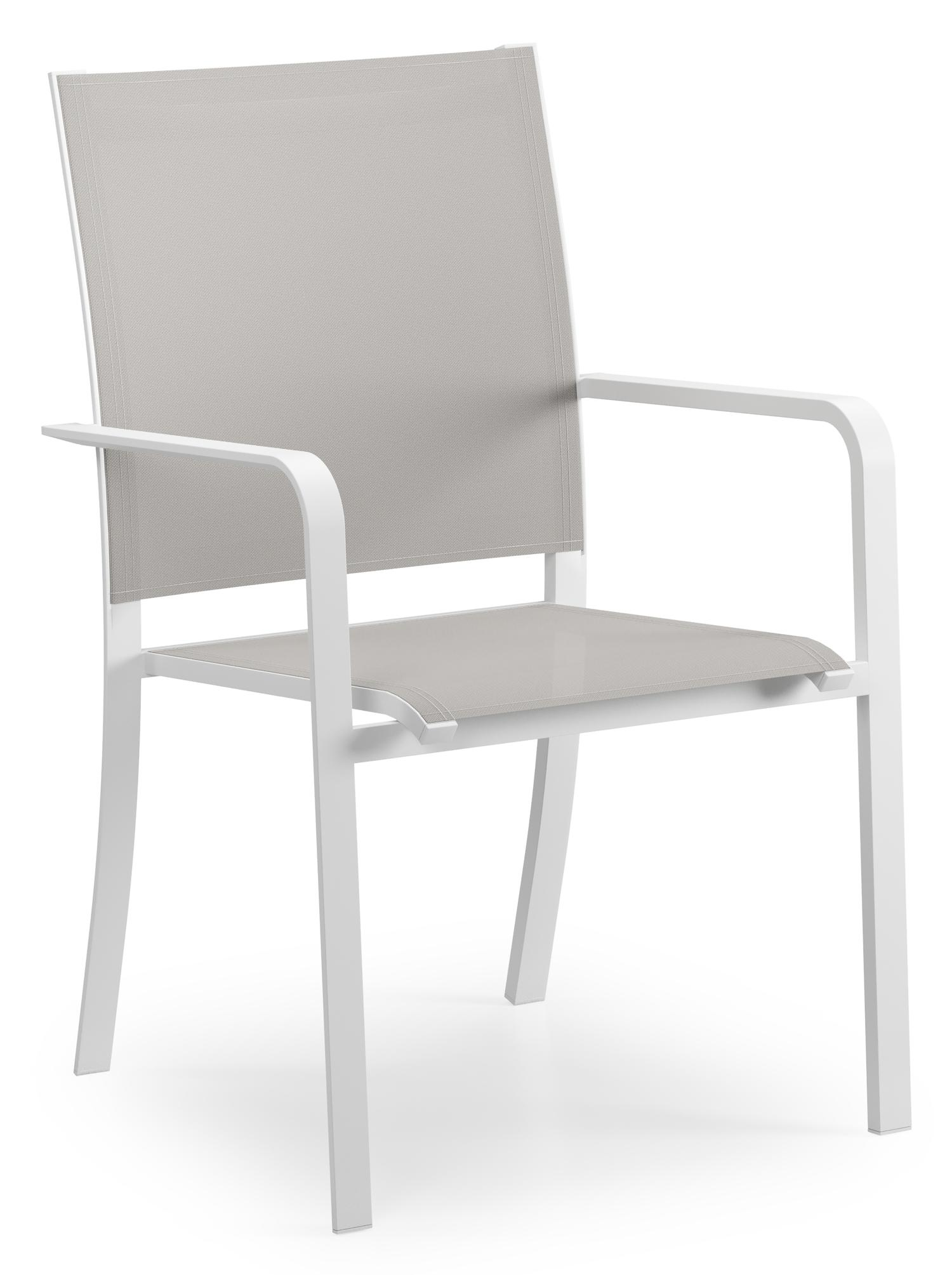 Varese tuinset in wit aluminium en naturel teak tafelblad met 10 stapelbare Calobra tuinstoelen