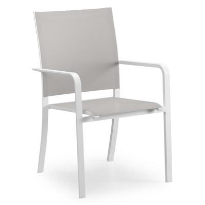 Varese tuinset in wit aluminium en teak naturel tafelblad met 8 stapelbare Calobra tuinstoelen