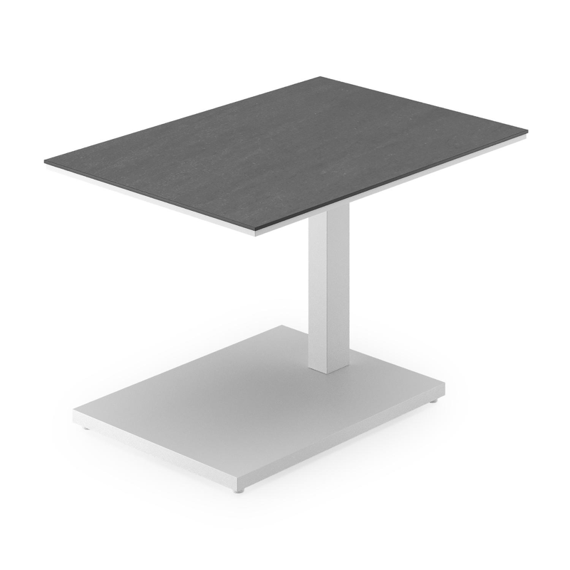 Table d'appoint pop-up Cirello rectangulaire en aluminium blanc et céramique pleine Basalt Black - Lg. 70 x Lrg. 50 x Haut. 44 cm