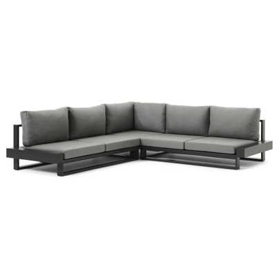 Nano loungeset in zwart aluminium met grijs coussins en Weather+ Softtouch kussens