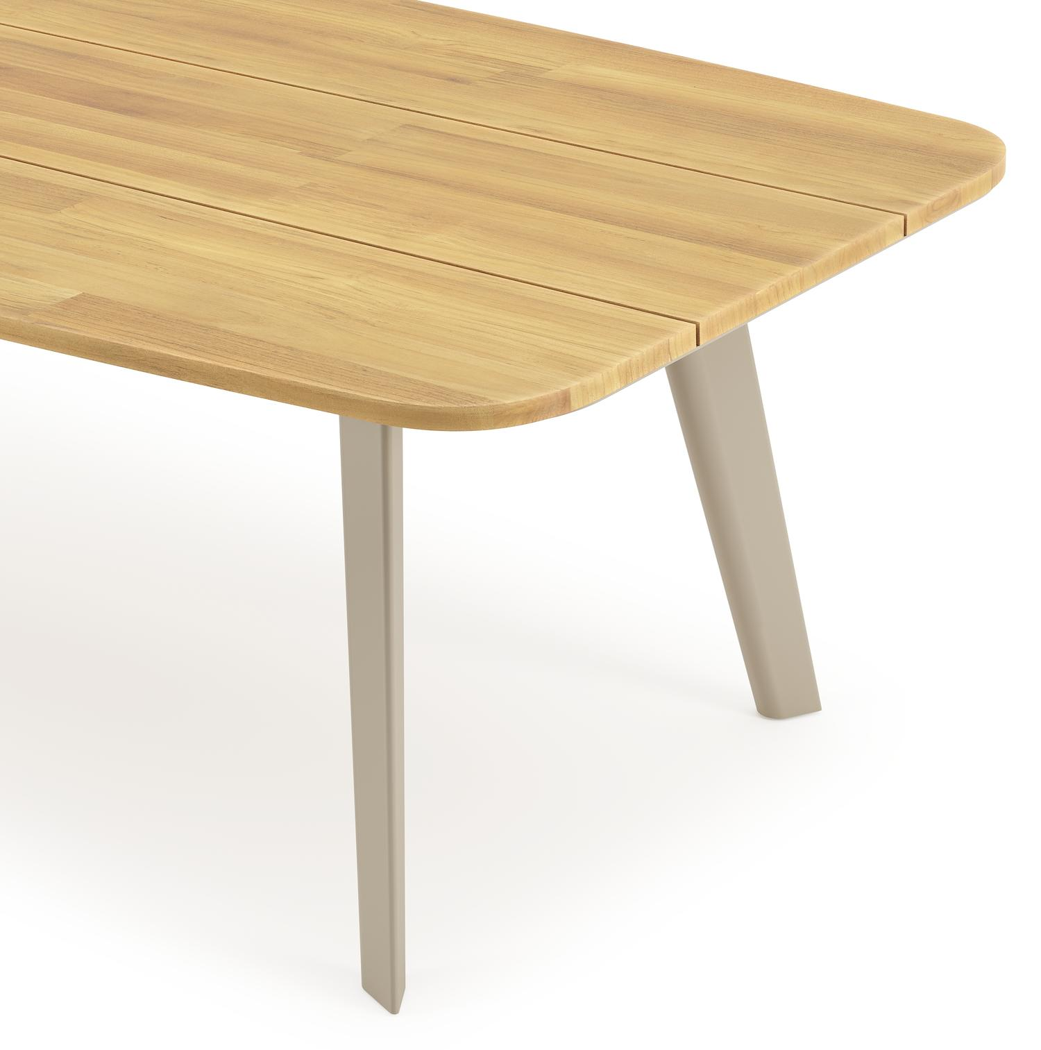 Table de jardin Lacirma forme de bateau en aluminium beige et teck Lg. 255 x Lrg. 115 x Haut. 74 cm