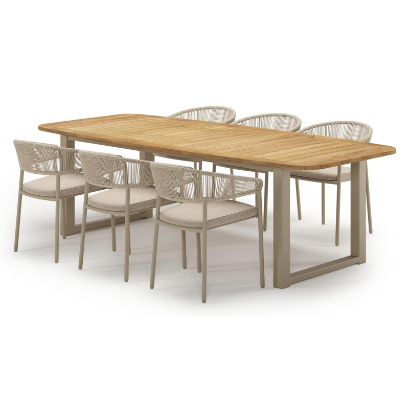 Ensemble de jardin Livo en aluminium beige et teck avec 6 chaises de jardin empilable Zamora