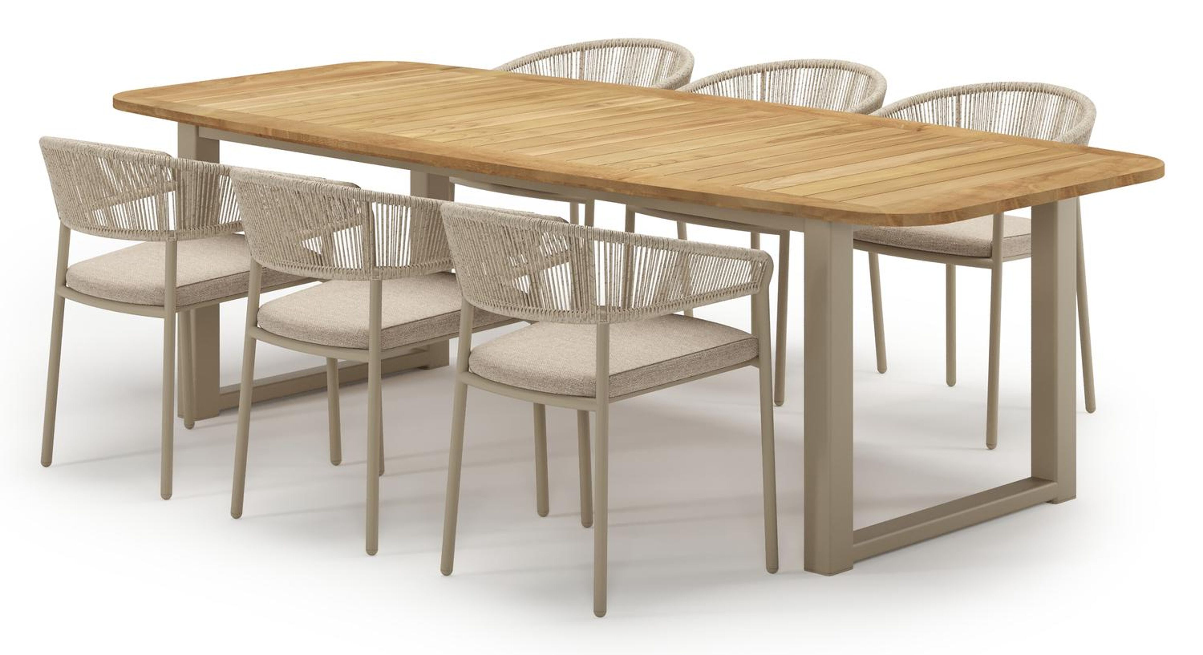 Ensemble de jardin Livo en aluminium beige et teck avec 6 chaises de jardin empilable Zamora