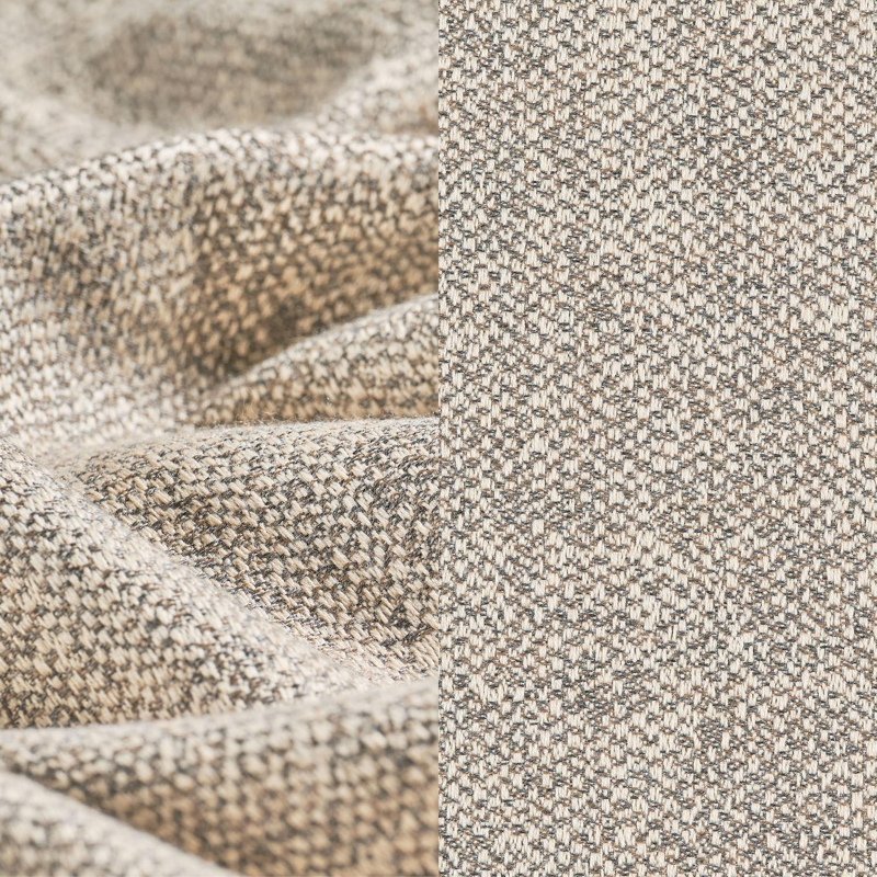 Lomano loungehoek in beige aluminium en beige verticaal geweven luxe vlakke rope met Chartres Pewter all weather sunbrella® luxe