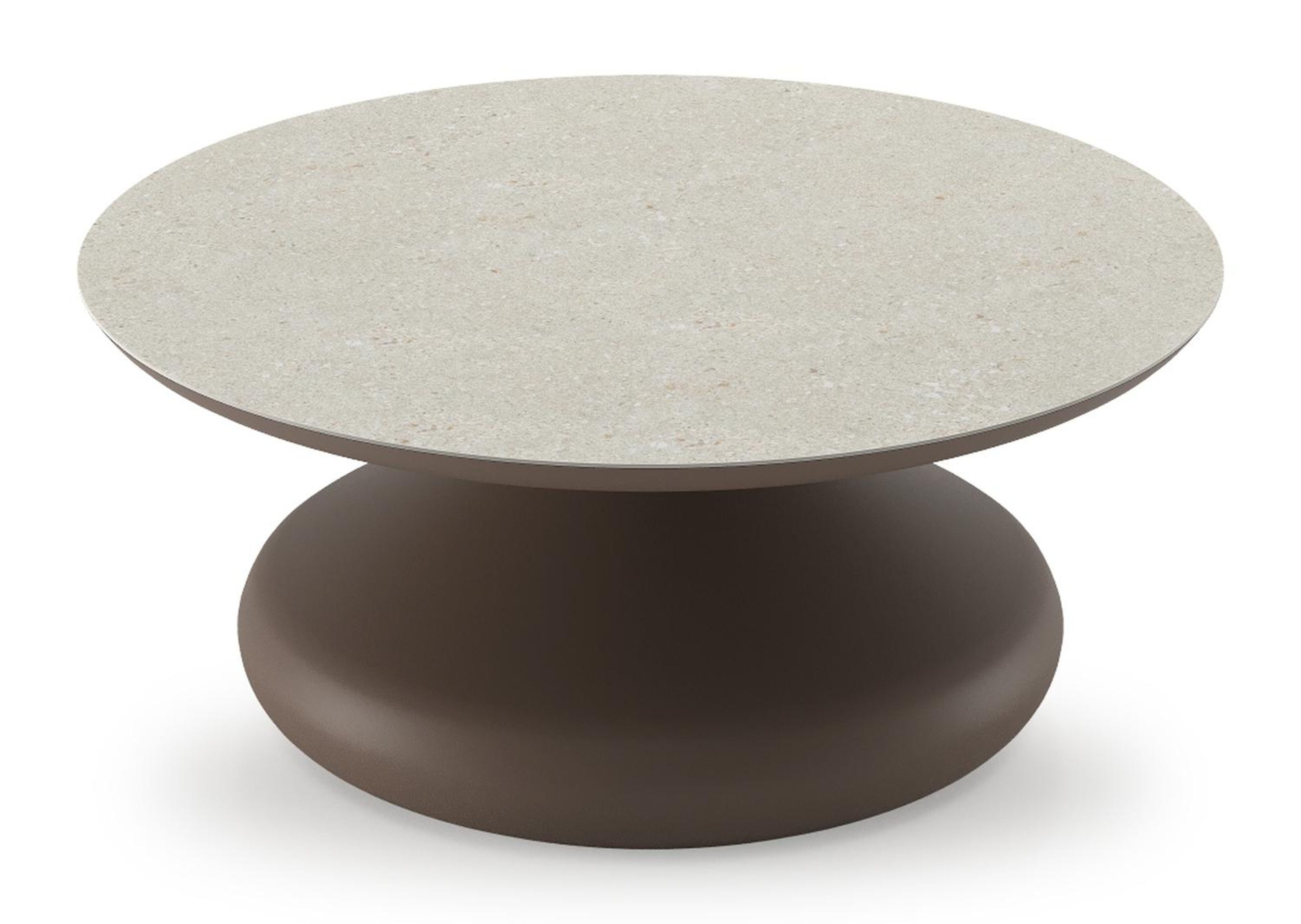 Table de basse Bomero ronde en aluminium taupe et céramique pleine Shilin - Diam. 84 x Haut. 32 cm