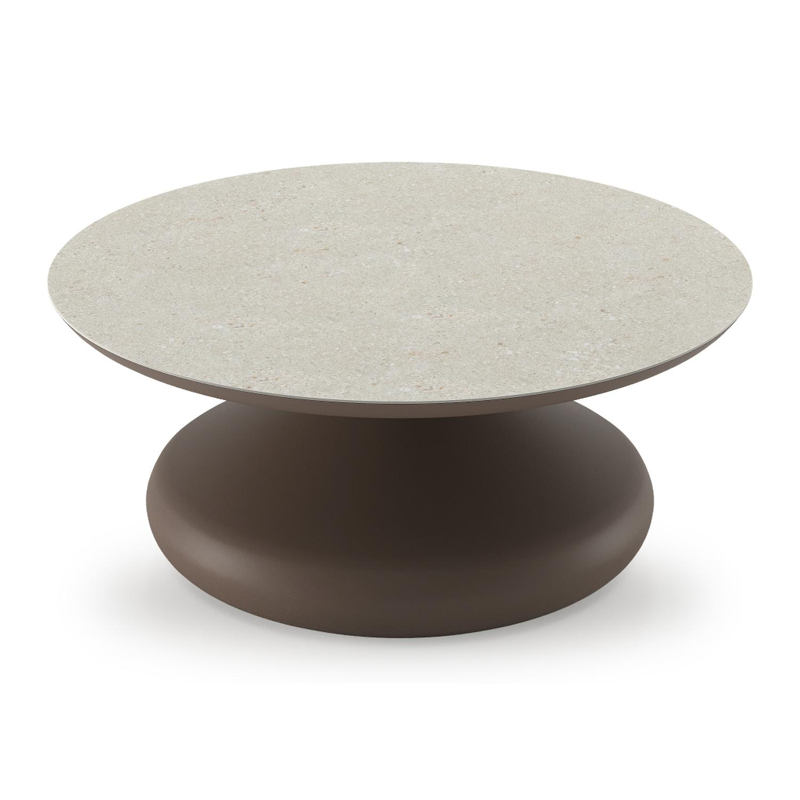 Table de basse Bomero ronde en aluminium taupe et céramique pleine Shilin - Diam. 84 x Haut. 32 cm