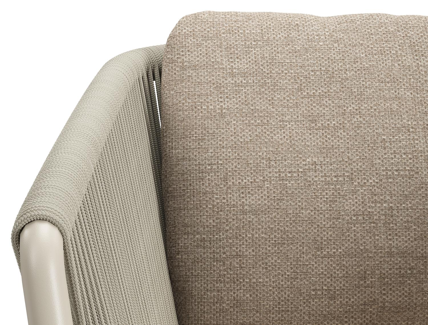 Chaise de jardin Gerona en aluminium beige et corde ronde tissée verticalement beige avec coussin en Weather+ Softtouch Rustic