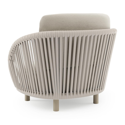 Lupino loungestoel in beige aluminium en beige verticaal geweven luxe vlakke brede rope met lopi marble all weather sunbrella® luxe kussen