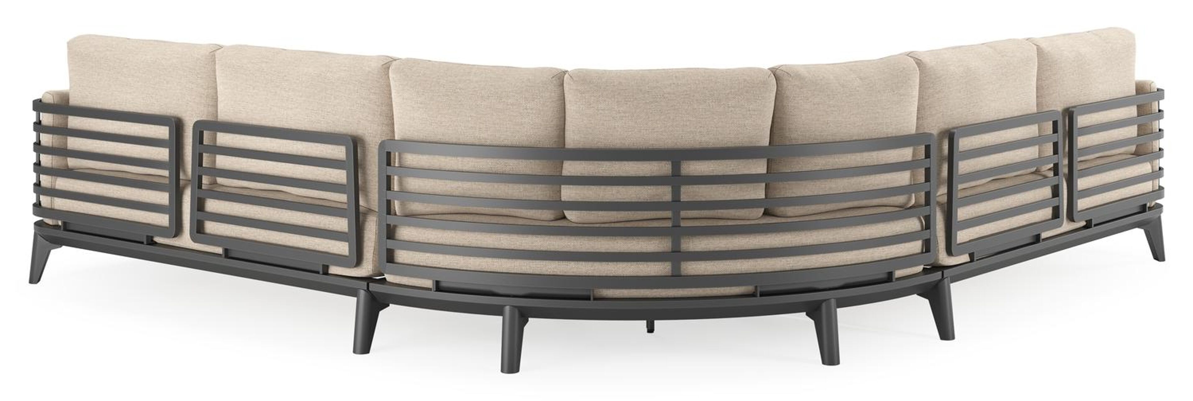Salon de jardin d'angle Mosa en aluminium noir avec coussins en weather+ softtouch rustic
