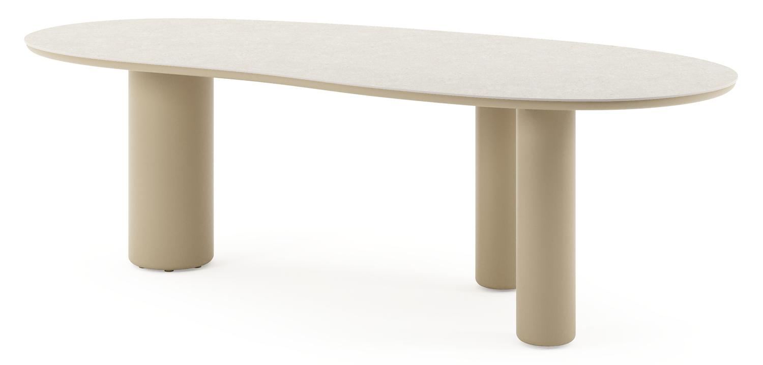 Table de jardin Amico organique en aluminium beige et céramique pleine Shilin - Lg. 240 x Lrg. 110 x Haut. 73.5 cm