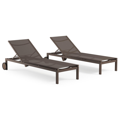 Ensemble de 2 chaises longues réglables Caravelle en aluminium taupe et textilène simple taupe