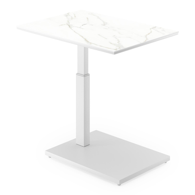 Cirello Pop up bijzettafel in wit aluminium en wit volkeramiek - L 70 x B 50 x H 44/66 cm