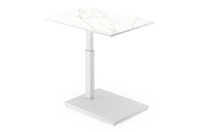Cirello Pop up bijzettafel in wit aluminium en wit volkeramiek - L 70 x B 50 x H 44/66 cm