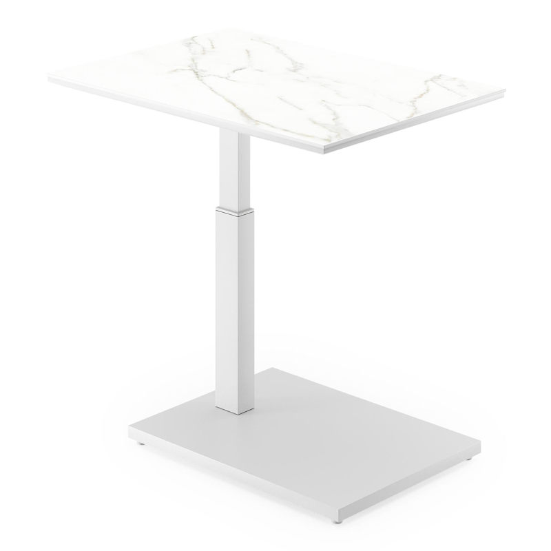 Cirello Pop up bijzettafel in wit aluminium en wit volkeramiek - L 70 x B 50 x H 44/66 cm