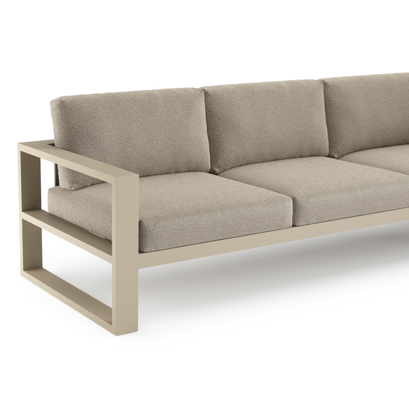 Verato loungehoek in beige aluminium met catania beige all weather cosytica kussen