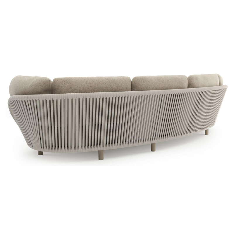 Lupino loungeset in beige aluminium en beige verticaal geweven luxe vlakke brede rope met bora desert all weather cosytica kussen