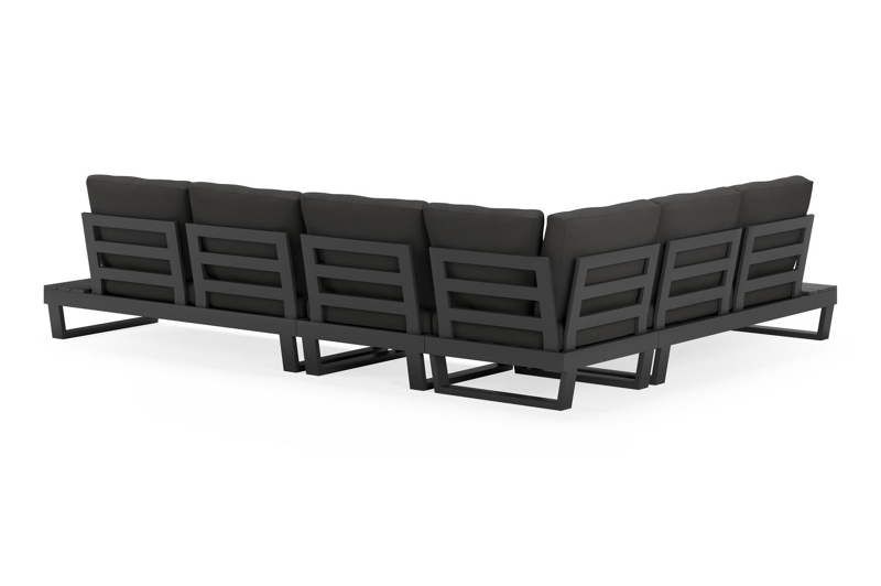 Modica loungehoek in zwart aluminium met natte sooty all weather sunbrella® premium kussens