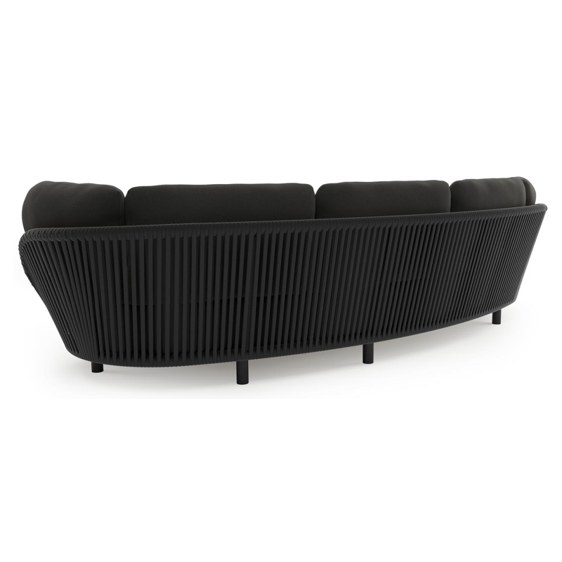 Lupino loungeset in zwart aluminium en zwart verticaal geweven luxe vlakke brede rope met natte sooty all weather sunbrella® luxe kussen