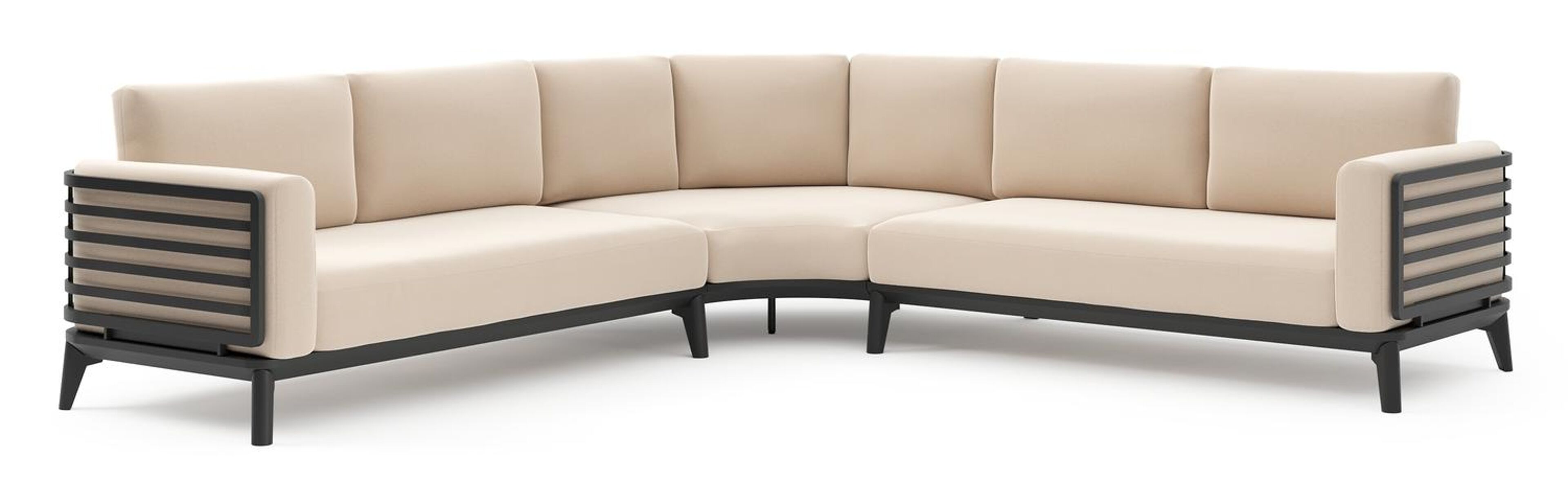 Mosa loungehoek in zwart aluminium met natte linen chalk all weather sunbrella premium kussen