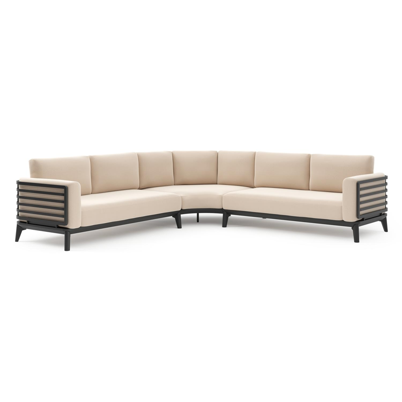 Mosa loungehoek in zwart aluminium met natte linen chalk all weather sunbrella premium kussen