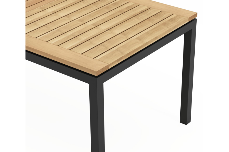 Amalfi verlengbare tuintafel in zwart aluminium en teak - L 156/214 x B 90 x H 75 cm
