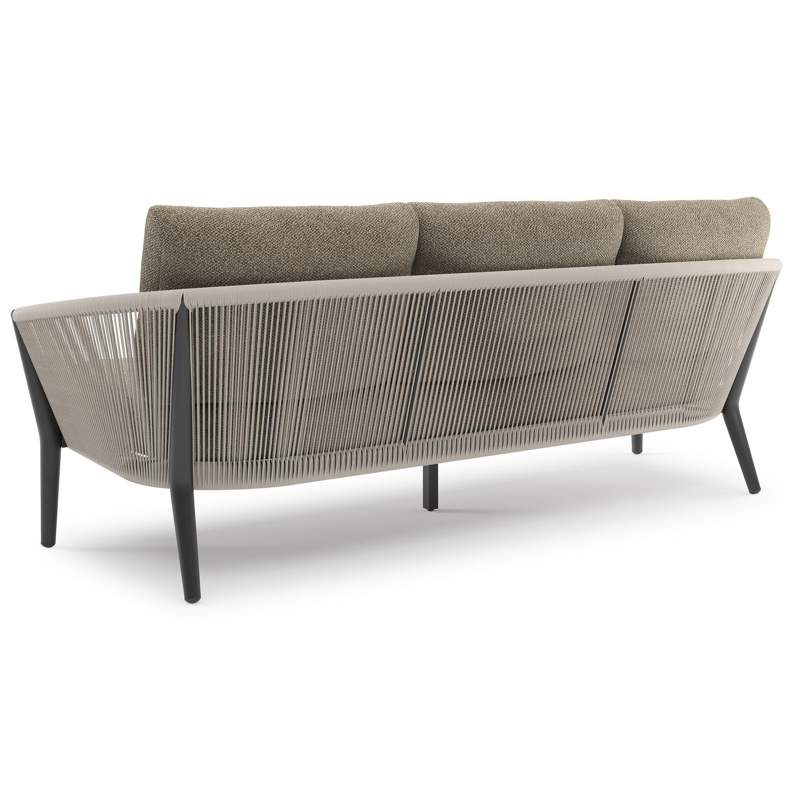 Orso loungebank in zwart aluminium en beige verticaal geweven ronde rope met Madagascar Burch all weather cosytica kussen