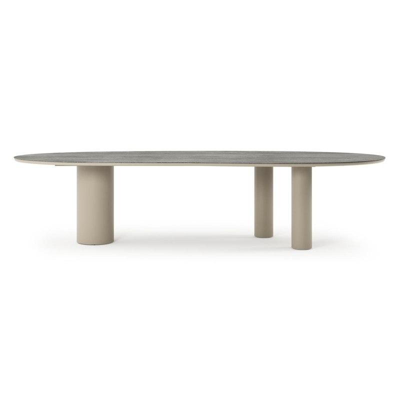 Organo tuintafel organisch in beige aluminium en volkeramiek Aspen Grey - L 320 x B 120 x H 74 cm