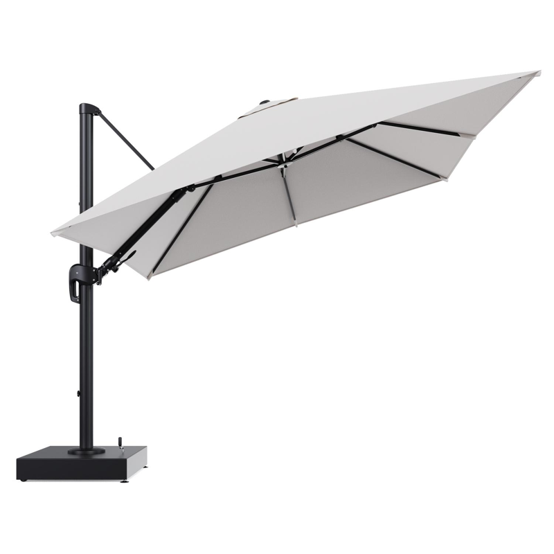 Rufina zweefparasol met tiltfunctie in zwart aluminium en Ego Eggshell All Weather Solica parasoldoek - L1 300 x L2 300 cm met parasolvoet Minore 150 kg met wielen