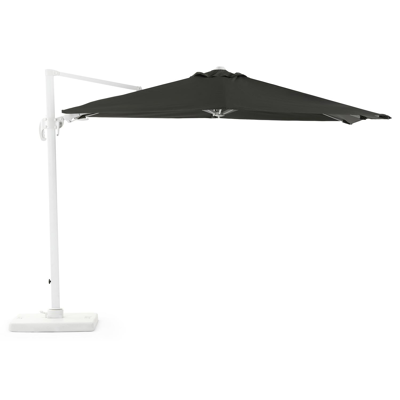 Avola zweefparasol met tiltfunctie in wit aluminium met grijs weather+ softtouch parasoldoek - L1: 300 x L2: 300 cm (met voet)