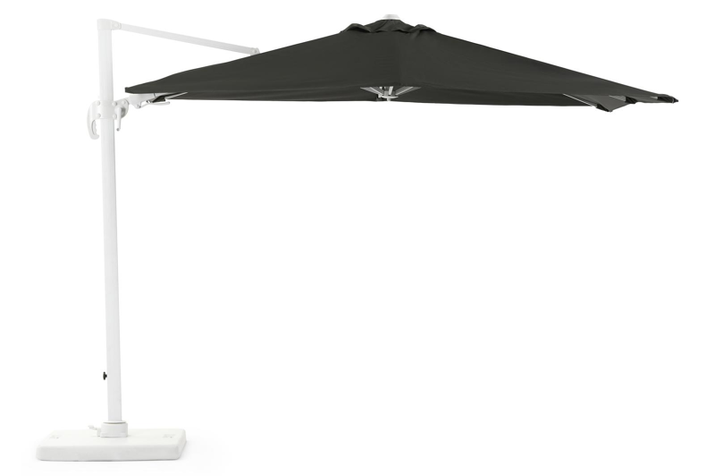 Avola zweefparasol met tiltfunctie in wit aluminium met grijs weather+ softtouch parasoldoek - L1: 300 x L2: 300 cm (met voet)