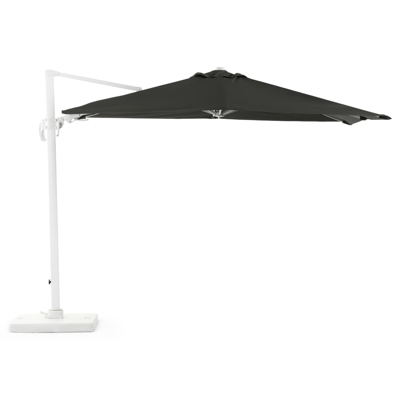 Avola zweefparasol met tiltfunctie in wit aluminium met grijs weather+ softtouch parasoldoek - L1: 300 x L2: 300 cm (met voet)