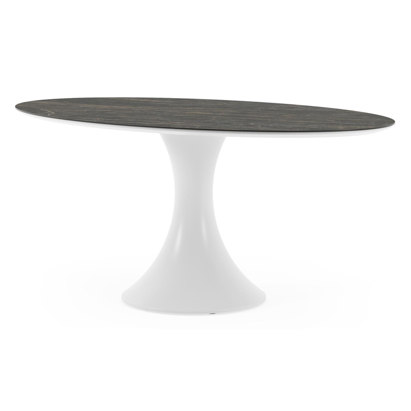 Table de jardin Fano ovale en aluminium blanc et céramique pleine Black Obsession - Lg. 180 x Lrg. 110 x Haut. 75 cm