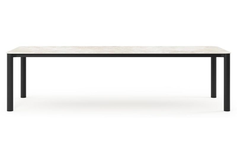 Orso tuintafel afgerond rechthoekig in zwart aluminium en volkeramiek Rapolano L 290 x B 110 cm