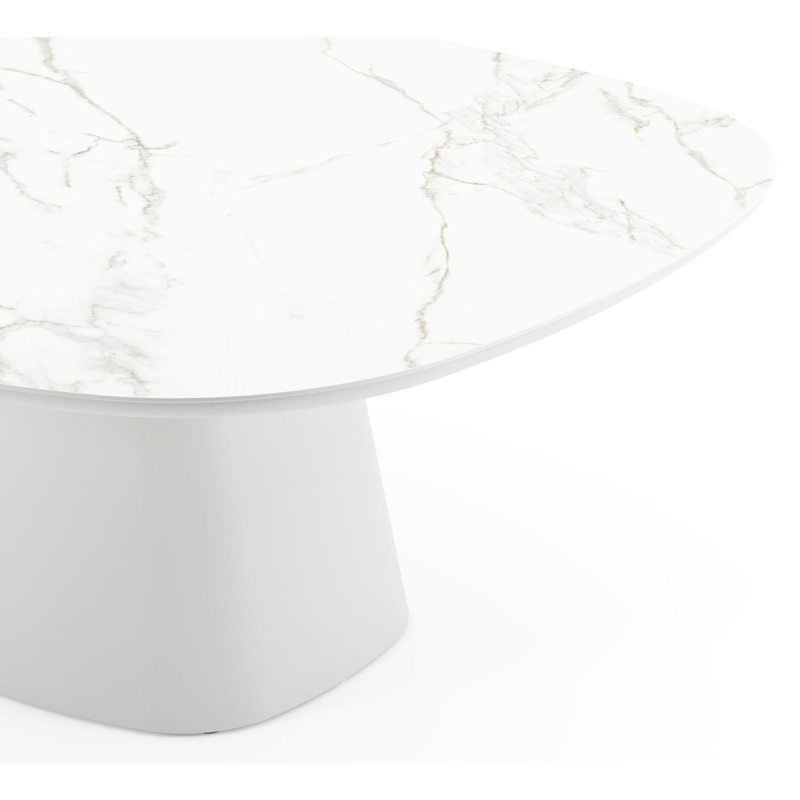 Table de jardin Amico bombo xl en aluminium blanc et céramique pleine Calacatta - Lg. 210 x Lrg. 148 x Haut. 74 cm