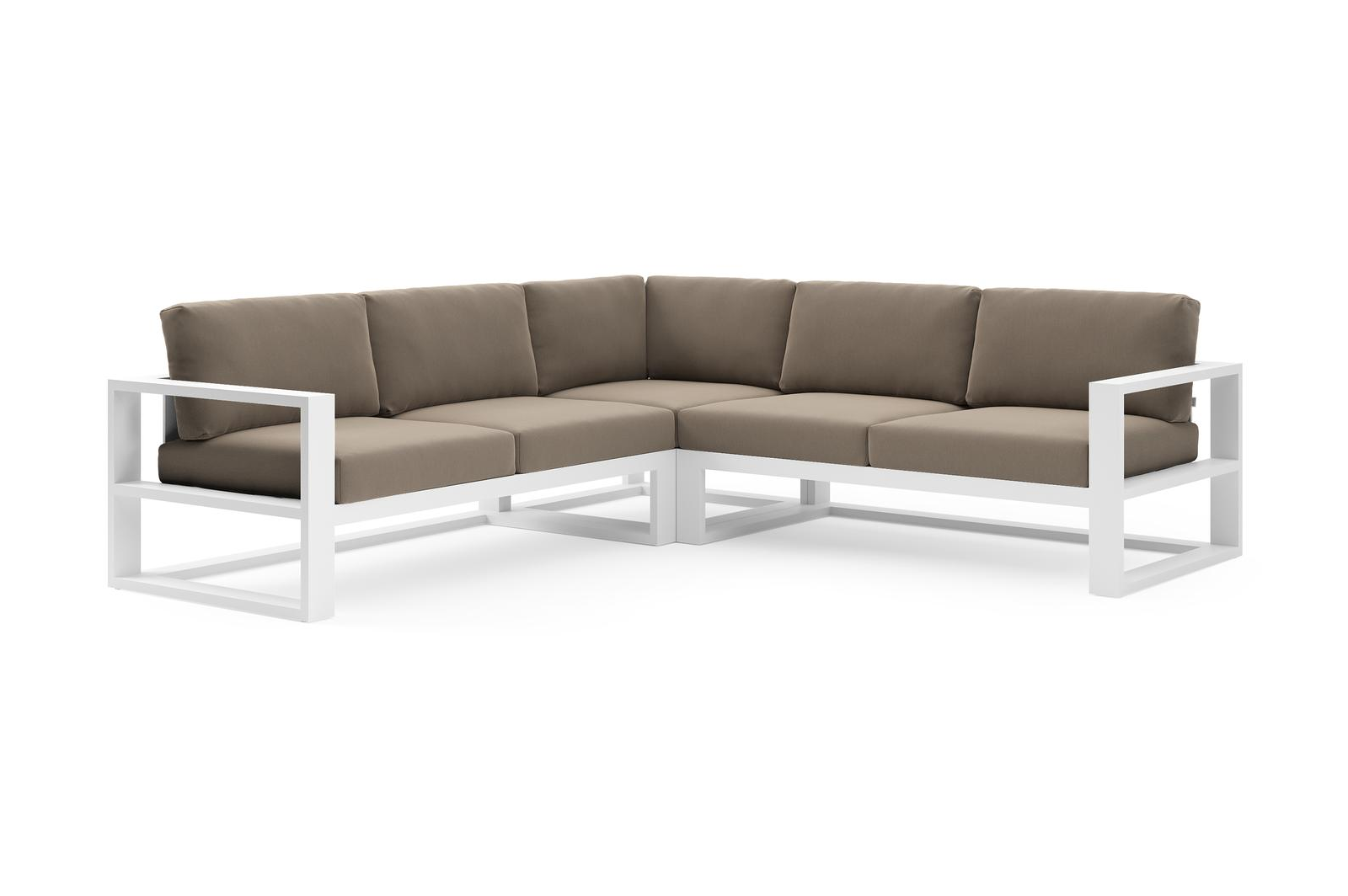 Verato loungehoek in wit aluminium met natte heather grey all weather sunbrella® luxe kussen