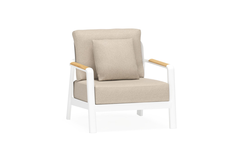 Salamanca loungestoel 1-zit in wit aluminium en teak met desert weather+ softtouch kussen