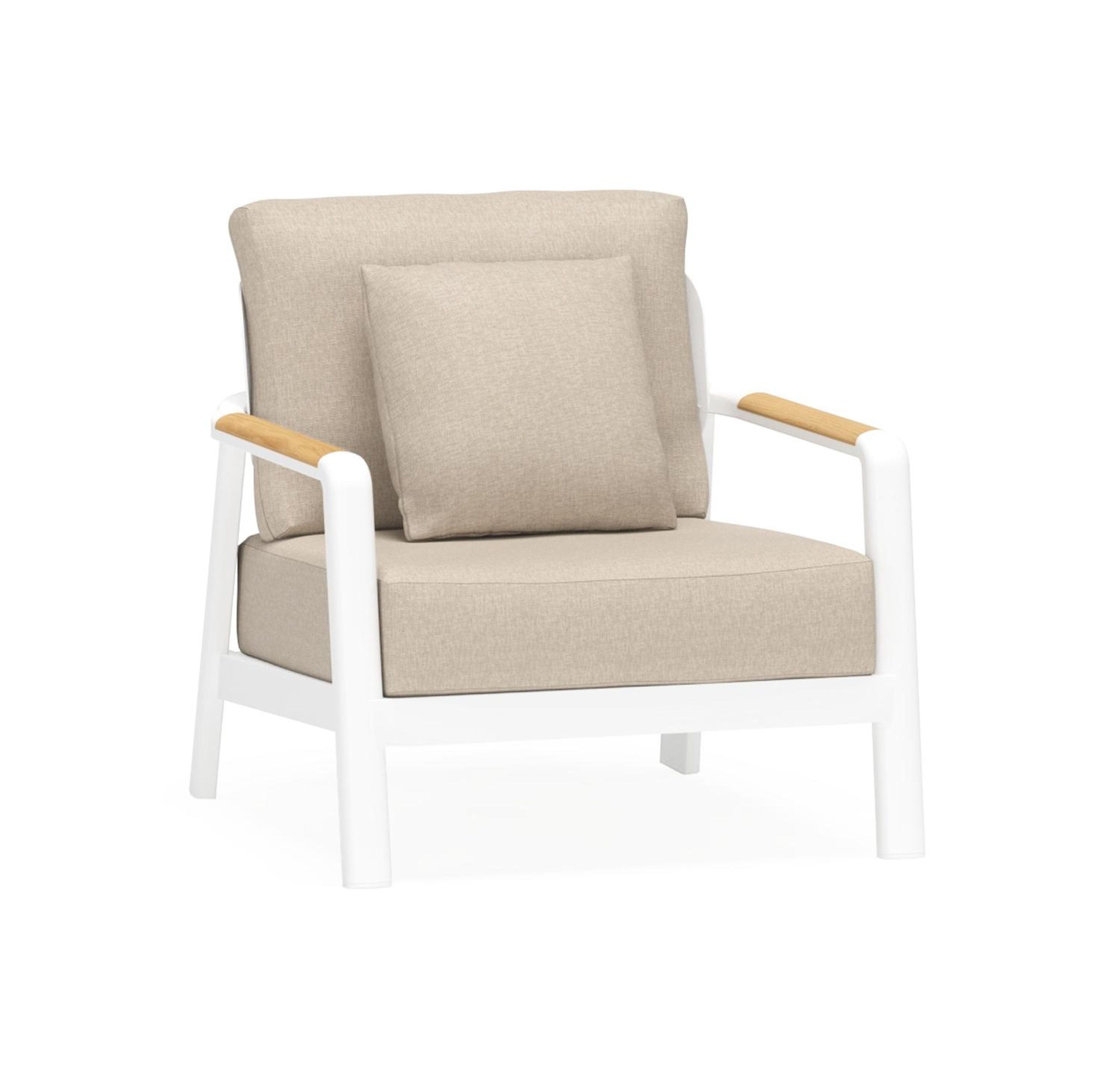 Salamanca loungestoel 1-zit in wit aluminium en teak met desert weather+ softtouch kussen