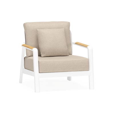 Salamanca loungestoel 1-zit in wit aluminium en teak met desert weather+ softtouch kussen