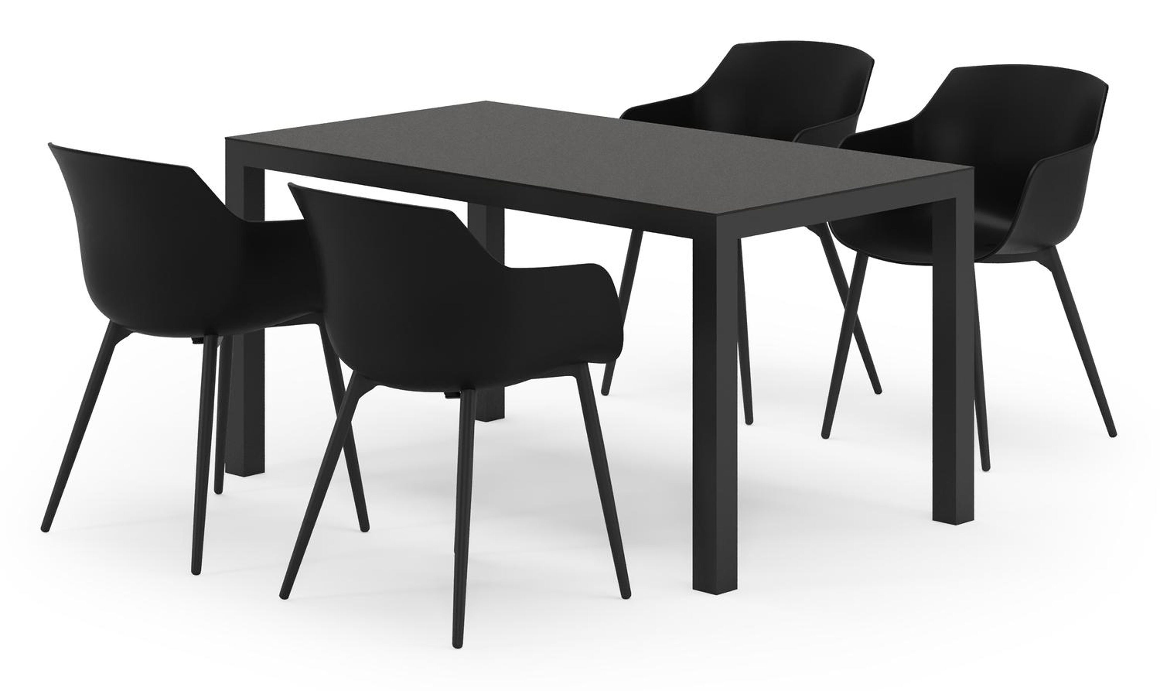 Ensemble de jardin Toma en aluminium noir et sintered stone noir avec 4 chaises de jardin Paco