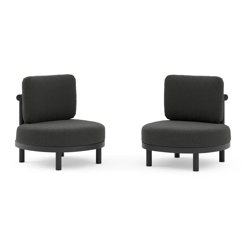 Set van 2 Lindo loungestoelen in zwart aluminium met sky black weather+ softtouch kussens