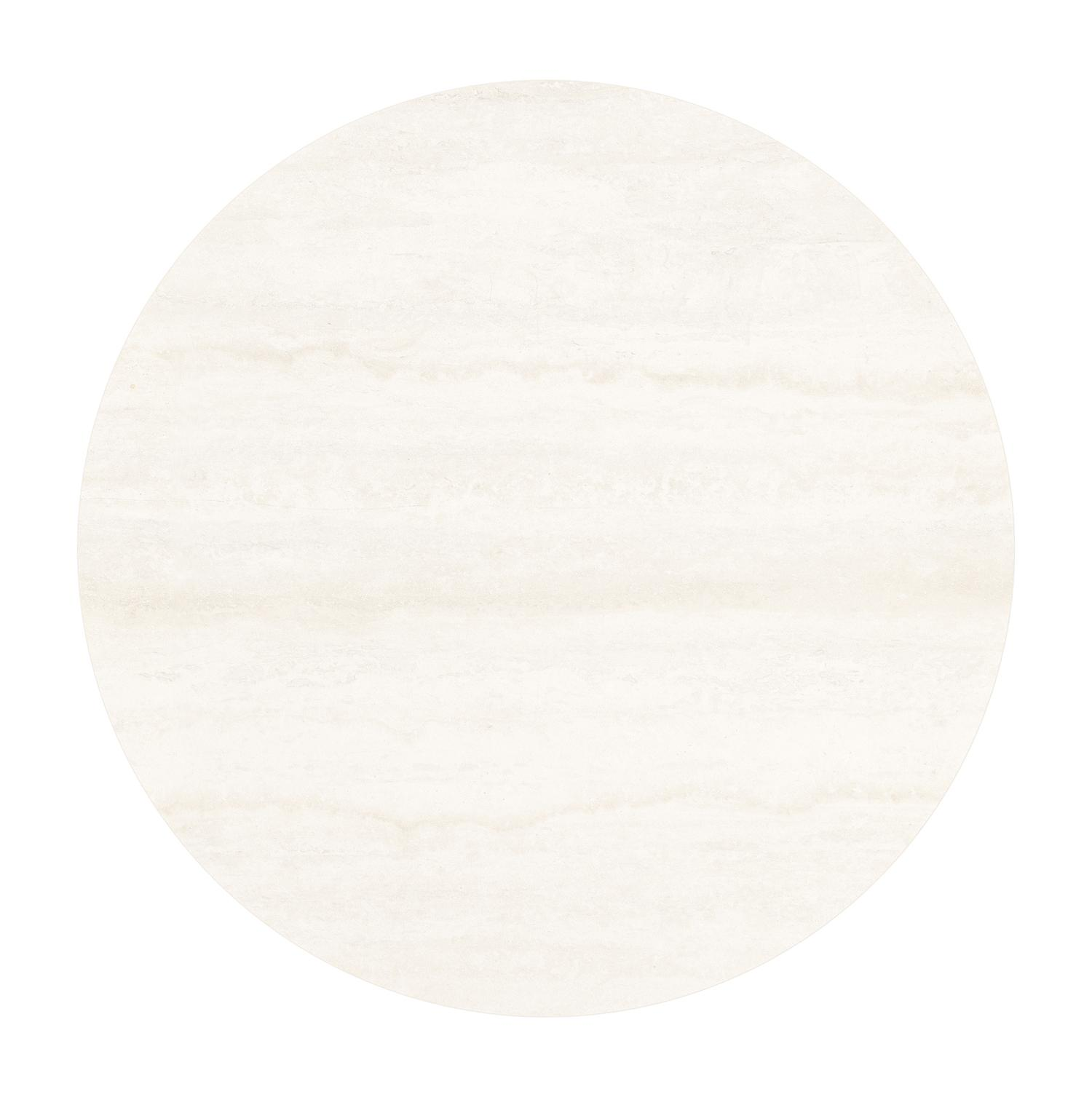 Table de basse low dining Fano ronde en aluminium blanc et céramique pleine Travertino Bianco - Diam. 65 x Haut. 55 cm