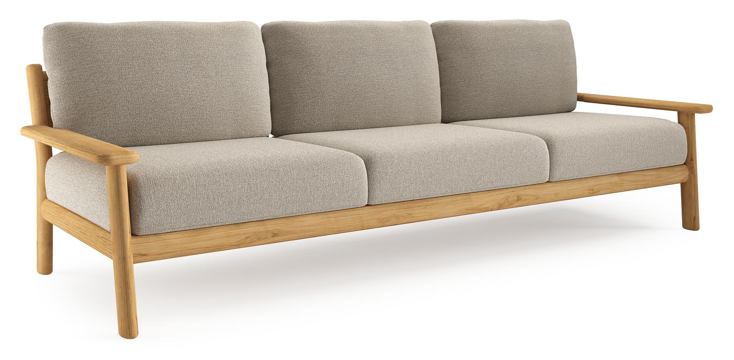 Amaro loungebank in teak met catania greige all weather cosytica kussen