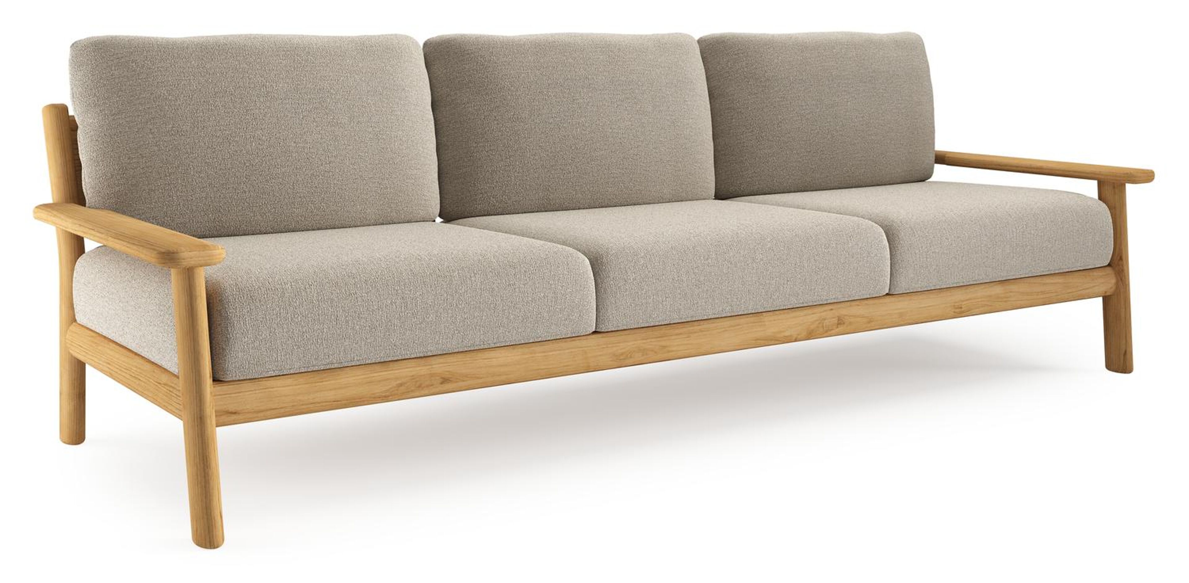 Canapé de jardin Amaro en teck et coussins en all weather cosytica catania greige