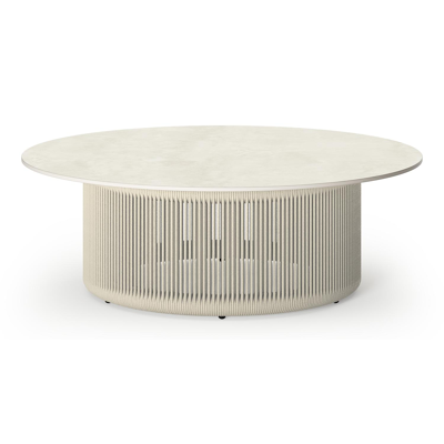 Erla loungetafel in beige aluminium en beige rope met sintered stone beige - Dia. 90 x H 30 cm