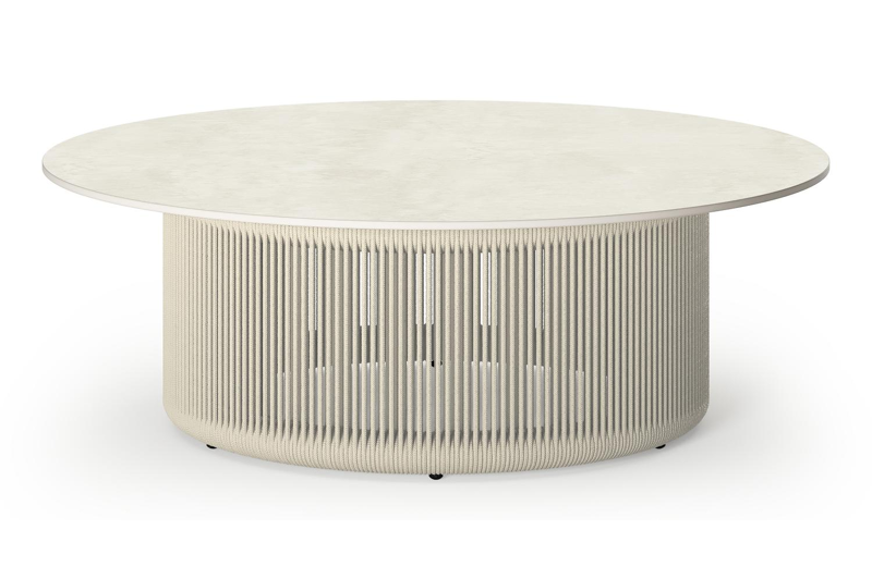 Erla loungetafel in beige aluminium en beige rope met sintered stone beige - Dia. 90 x H 30 cm