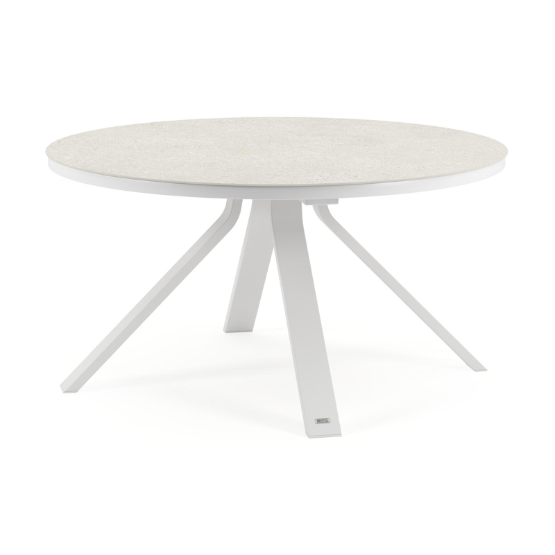 Table de jardin Cesano ronde en aluminium blanc et céramique pleine shilin - Diam. 148 x Haut. 75 cm
