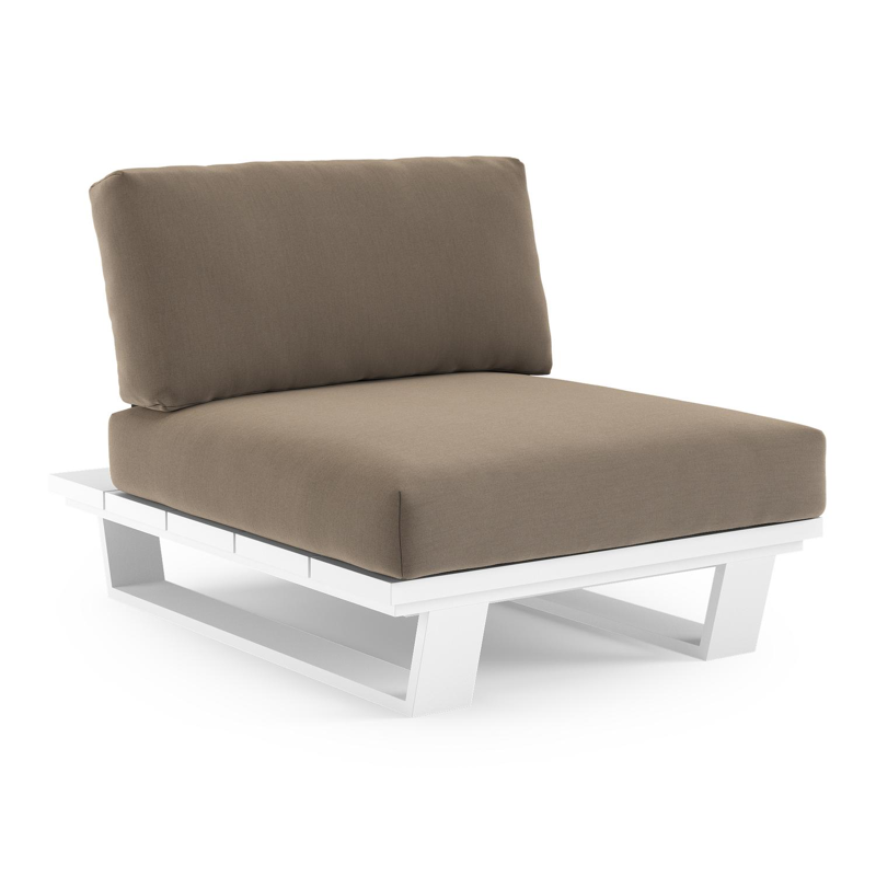 Fauteuil de jardin Pagino en aluminium blanc et coussins en all weather sunbrella® luxe natte heather grey